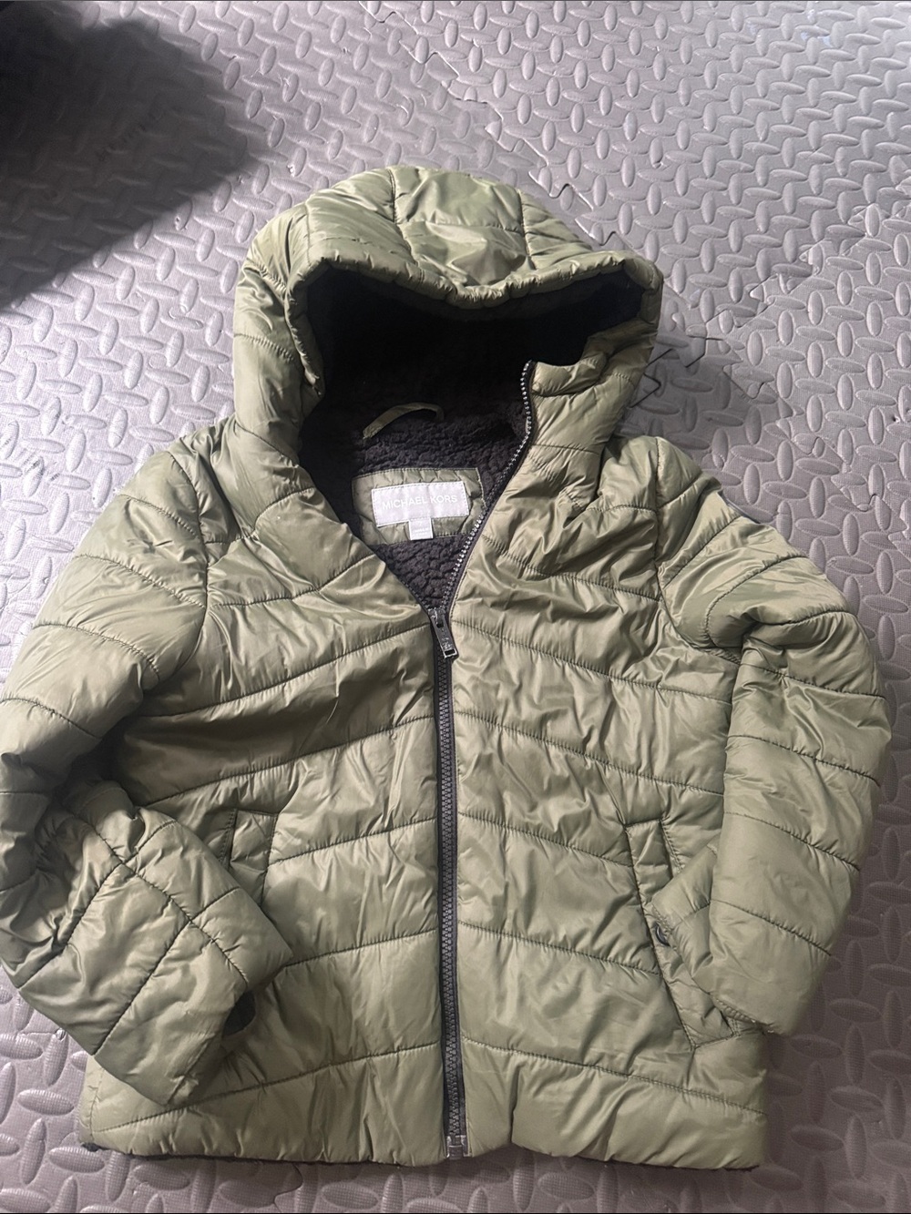 Michael Kors Kids Hooded Puffer Jacket in Sage Green